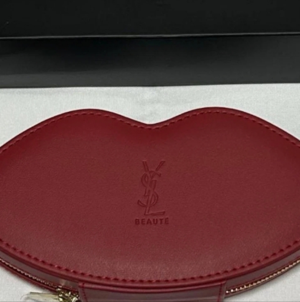YSL Beauty Red Lips Makeup Bag Cosmetic Pouch With Brushes New